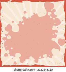 Diseño de plantilla retro con marco de oxidación irregular y signo rosa con formas cardíacas.