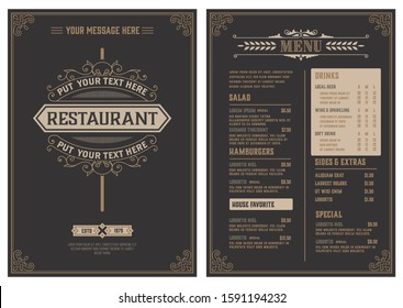 Retro template for  restaurant menu design. Vector layered.