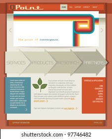 Retro Template/Layout for Web Sites, Brochures and Advertisement - layered template page with retro lines, 3D arrows for navigation and paper notes, in vintage retro colors