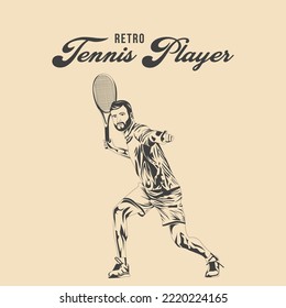 Retro Tennis Player Vector Stock Illustration