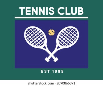 Retro Tennis Racket with Slogan, T-shirt Print Design,Vector