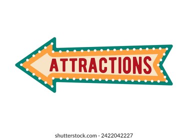 Retro tent circus sign and vintage carnival signboard arrow pointing to attractions direction. Isolated vector nostalgic signpost announcing enchanting carnival, evoke a sense of magic and excitement