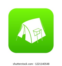 Retro tent icon green vector isolated on white background