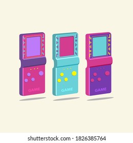 Retro Tetris Electronic Game. Vintage Style Pocket Brick Game. Vector Illustration.