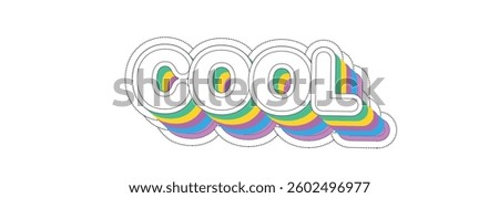 Retro text design with the word cool in bold white font and layered colorful shadows on white background