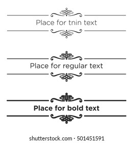 Retro text dividers set. Vintage border elements. Different size of stroke for thin, regular and bold text.