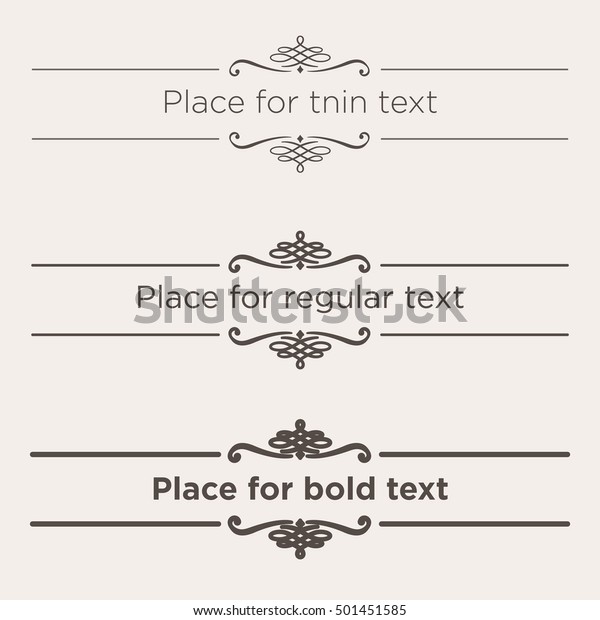 Retro text\
dividers set. Vintage border elements. Different size of stroke for\
thin, regular and bold\
text.