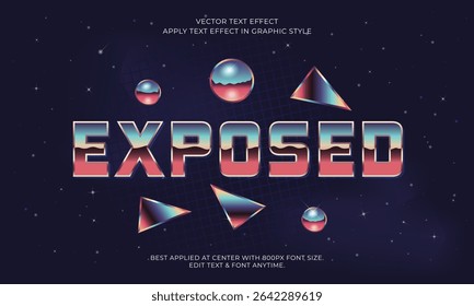 Retro Text Effect. Editable text template with chrome effect and space background. Synthwave, 80s, Retrowave. Perfect for posters, flyers, banners design. Vector illustration.