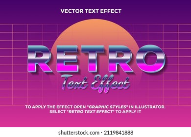 Efecto de texto retro con estilo metálico de los años 80