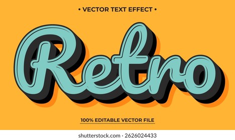 Efeito de texto retroativo, estilo de efeito de texto editável retro vintage