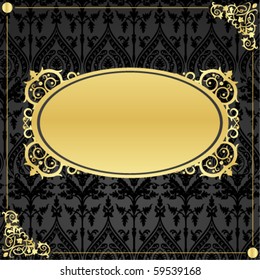 Retro textile background with gold frame in vintage style