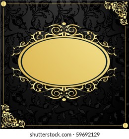 Retro textile background with gold frame in vintage style