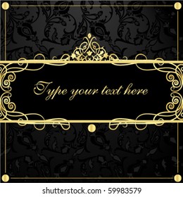 Retro textile background with gold frame in vintage style