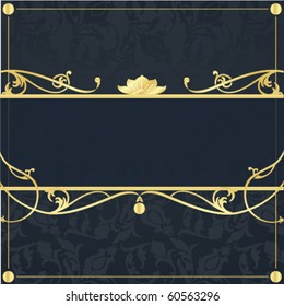Retro textile background with gold frame in vintage style