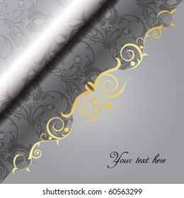 Retro textile background with gold frame in vintage style