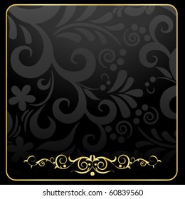 Retro textile background with gold frame in vintage style
