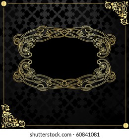 Retro textile background with gold frame in vintage style