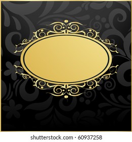 Retro textile background with gold frame in vintage style