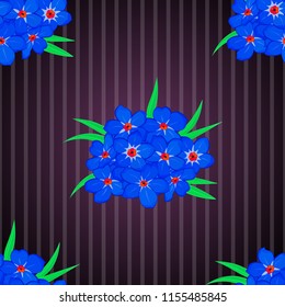 Retro textile design collection. 1950s-1960s motifs. Silk scarf with forget-me-not flowers in blue, brown and purple colors. Abstract seamless vector pattern with hand drawn floral elements.