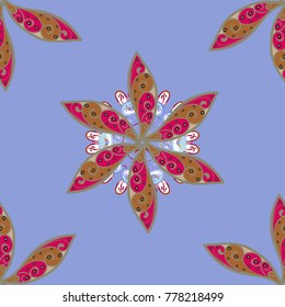 Retro textile design collection. Abstract seamless vector pattern with hand drawn petals floral elements. Flowers. Blue, neutral, magenta colors. Silk scarf with blooming flowers.