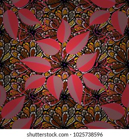 Retro textile design collection. Black, neutral and pink on black, pink. 1950s-1960s motifs. Silk scarf with blooming flowers. Abstract seamless vector pattern with hand drawn floral elements.