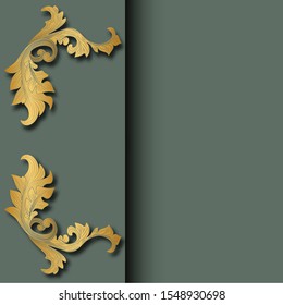 Retro textile design collection. Home decor. Frame in vintage on green background. Vintage picture frame. Victorian style element