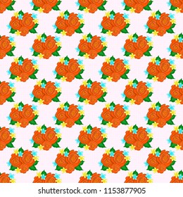 Retro textile design collection. Silk scarf with rose flowers and green leaves in yellow and orange colors. Autumn colors. 1950s-1960s motifs. Seamless vector pattern with hand drawn floral elements.