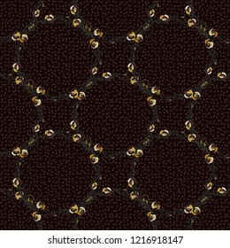 Retro textile design collection. Silk scarf with poppy flowers in black, brown and gray colors. 1950s-1960s motifs. Abstract seamless vector pattern with hand drawn floral elements. Autumn colors.