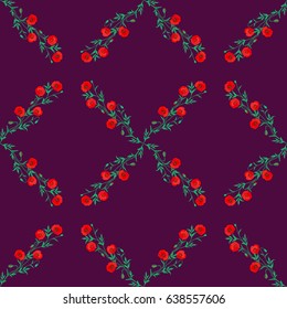 Retro textile design collection. Silk scarf with poppy flowers on a purple background. Autumn colors. 1950s-1960s motifs. Abstract seamless vector pattern with hand drawn floral elements.