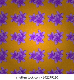 Retro textile design collection. Silk scarf with plumeria flowers on a yellow background. 1950s-1960s motifs. Abstract seamless vector pattern with hand drawn floral elements. Autumn colors.