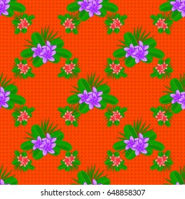 Retro textile design collection. Silk scarf with plumeria flowers on a orange background. 1950s-1960s motifs. Abstract seamless vector pattern with hand drawn floral elements. Autumn colors.