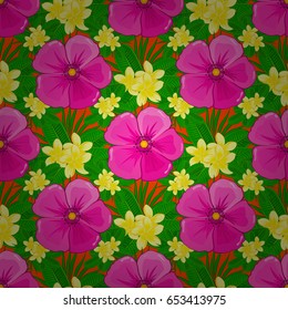 Retro textile design collection. Silk scarf with plumeria flowers on a orange background. Autumn colors. 1950s-1960s motifs. Abstract seamless vector pattern with hand drawn floral elements.