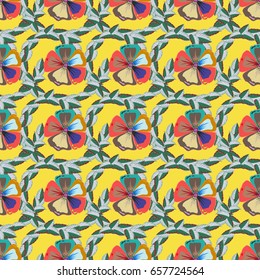 Retro textile design collection. Silk scarf with blooming flowers in blue and green colors. 1950s-1960s motifs. Abstract seamless vector pattern with hand drawn floral elements. Autumn colors.