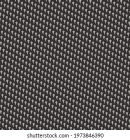 Retro textile pattern in black and white, with small conical shapes arranged obliquely and linearly. Cloth fabric texture.