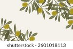 Retro textured vector olive branch frame. White background. Packaging design illustration.