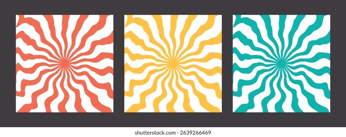 Retro textures. Set of trendy psychedelic square templates. Vector illustration for postcards, advertising, banners, invitations.