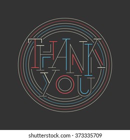 Retro thank you card on black background. Typography poster
