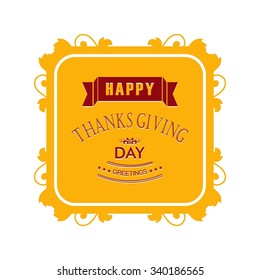 Retro Thanksgiving Day card design on orange textured background.