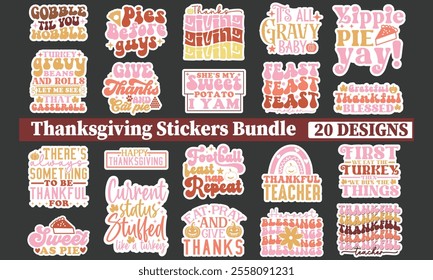 Retro ,Thanksgiving Stickers, Design,And Single Design,