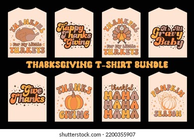 Retro Thanksgiving T-shirt Bundle. Beautiful and eye-catching Thanksgiving vector cartoon-style of turkey, pumpkin, and much more.