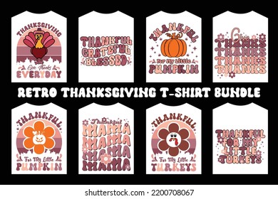 Retro Thanksgiving T-shirt Bundle. Beautiful and eye-catching Thanksgiving vector cartoon-style of turkey, pumpkin, and much more.