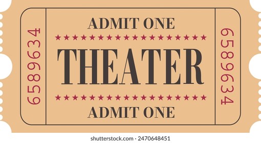 Retro theater ticket template. Admit one. Vector illustration