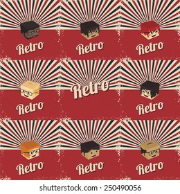 retro theme cartoon people - block isometric cartoon