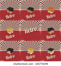 retro theme cartoon people - block isometric cartoon
