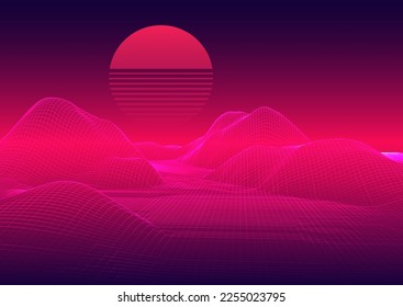 Retro themed abstract wireframe landscape background design