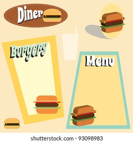 Retro themed diner and burger menu graphics