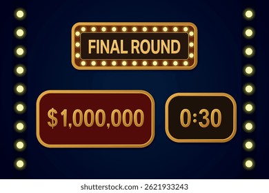 Retro temático final rodada jogo interface mostrando $1,000,000 e 30 segundos temporizador.