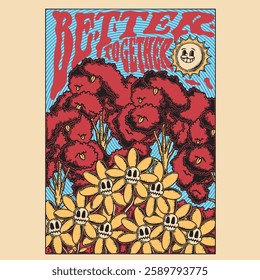 retro themed poster type, there are some flowers