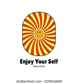Retro themed sticker illustration. Smile Face, Enjoy Yourself and Keep Smile Slogans. for book covers, printed stickers or clothing motif designs. Vector