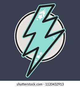 Retro Thunderbolt Badge. Circle with lightning label. Print for t-shirt, sale sticker and poster background. Vector
